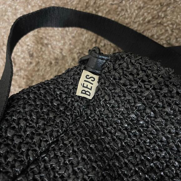 BÉIS Black Woven The Naturals Sling Crossbody Bag Vegan Leather Small Travel - Picture 6 of 9